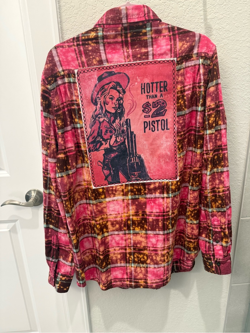 Button-Down Plaid Shirt with Graphic Back - Pink